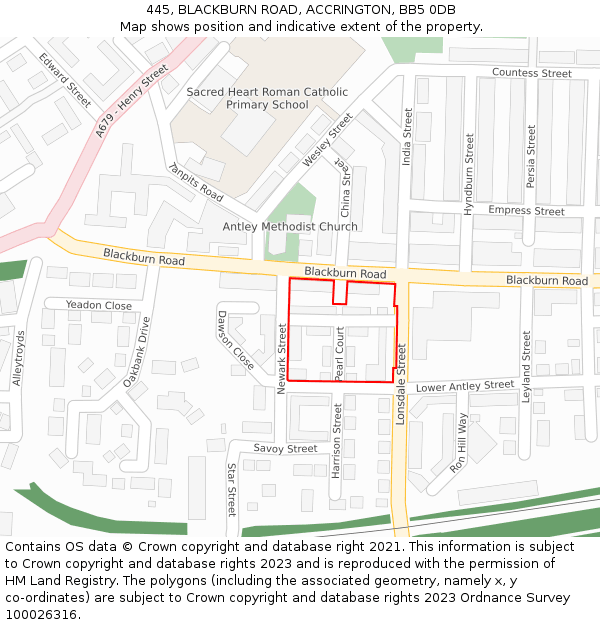 445, BLACKBURN ROAD, ACCRINGTON, BB5 0DB: Location map and indicative extent of plot