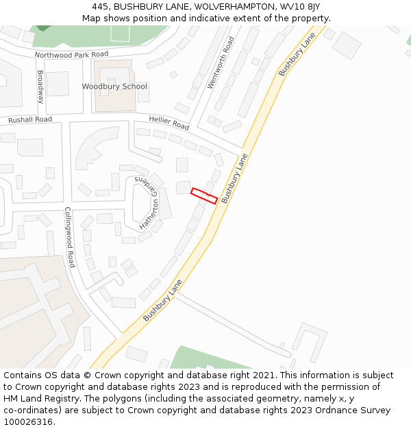 445, BUSHBURY LANE, WOLVERHAMPTON, WV10 8JY: Location map and indicative extent of plot