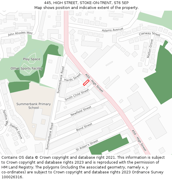 445, HIGH STREET, STOKE-ON-TRENT, ST6 5EP: Location map and indicative extent of plot