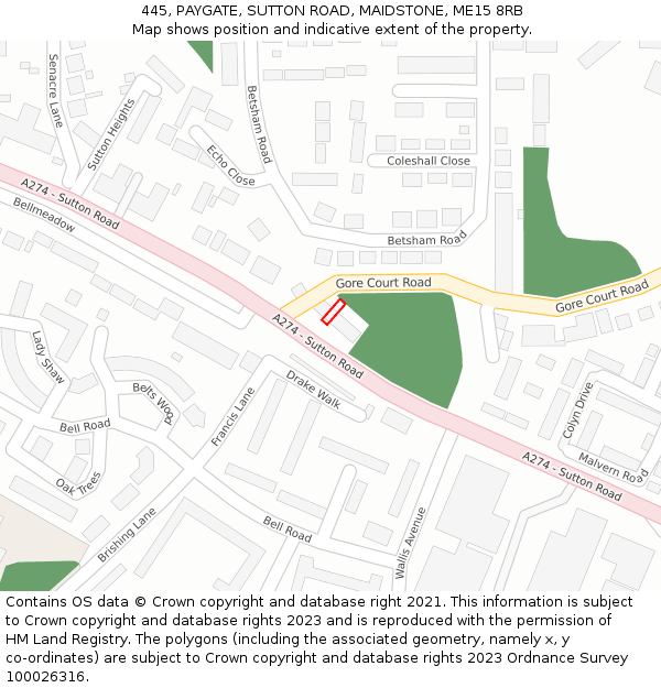 445, PAYGATE, SUTTON ROAD, MAIDSTONE, ME15 8RB: Location map and indicative extent of plot