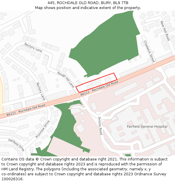 445, ROCHDALE OLD ROAD, BURY, BL9 7TB: Location map and indicative extent of plot