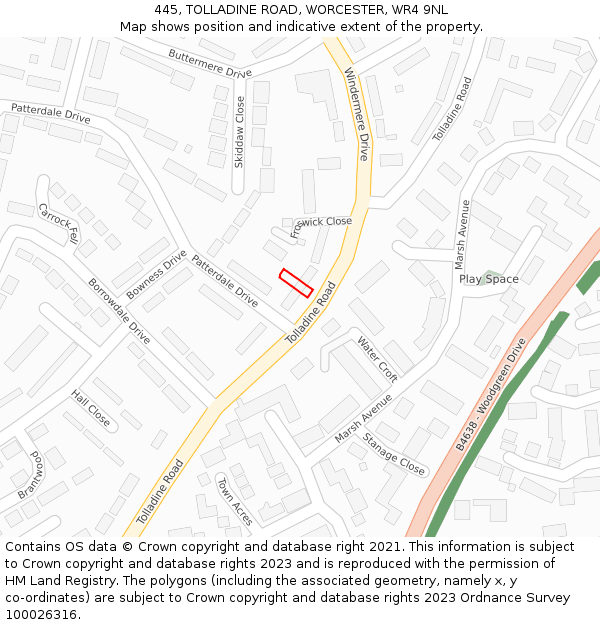 445, TOLLADINE ROAD, WORCESTER, WR4 9NL: Location map and indicative extent of plot