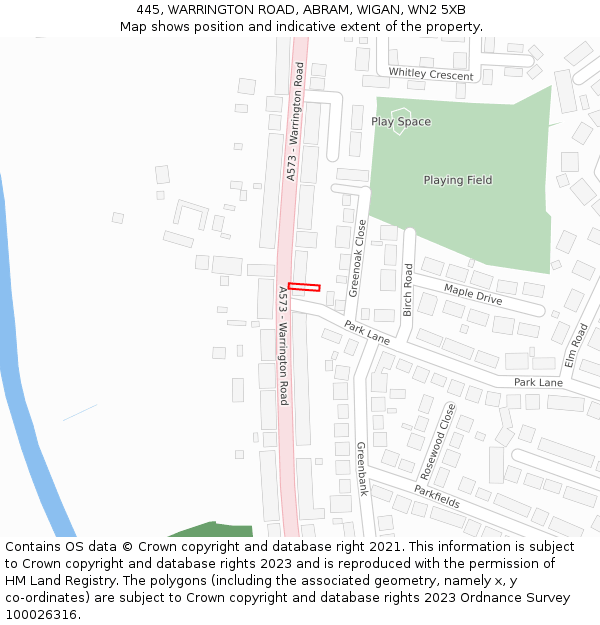 445, WARRINGTON ROAD, ABRAM, WIGAN, WN2 5XB: Location map and indicative extent of plot