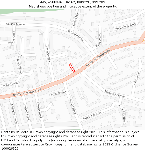 445, WHITEHALL ROAD, BRISTOL, BS5 7BX: Location map and indicative extent of plot