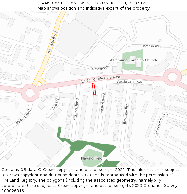 446, CASTLE LANE WEST, BOURNEMOUTH, BH8 9TZ: Location map and indicative extent of plot