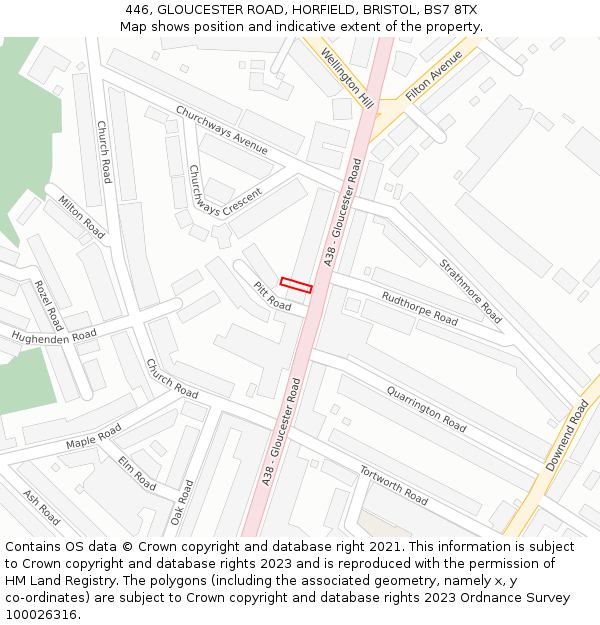 446, GLOUCESTER ROAD, HORFIELD, BRISTOL, BS7 8TX: Location map and indicative extent of plot