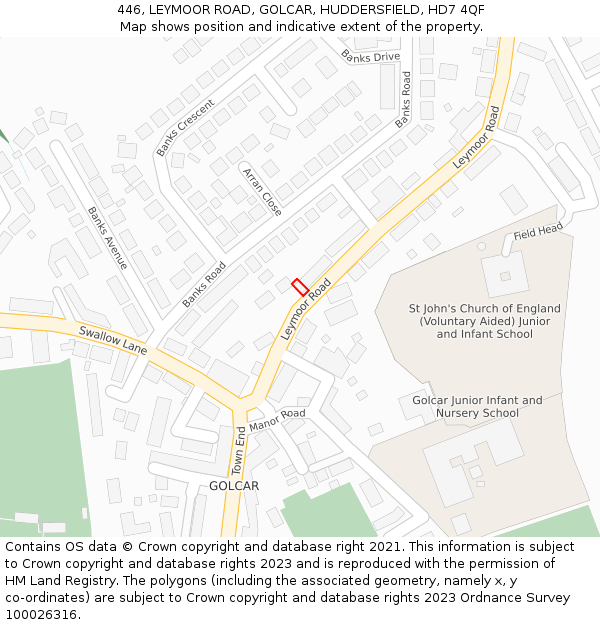 446, LEYMOOR ROAD, GOLCAR, HUDDERSFIELD, HD7 4QF: Location map and indicative extent of plot