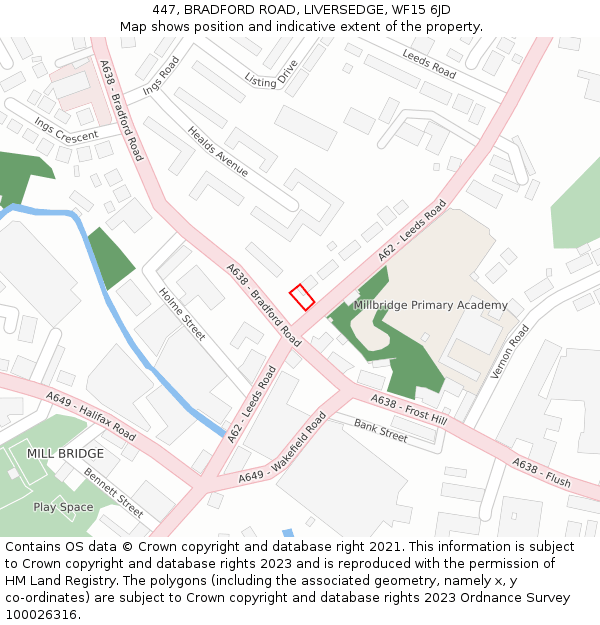 447, BRADFORD ROAD, LIVERSEDGE, WF15 6JD: Location map and indicative extent of plot