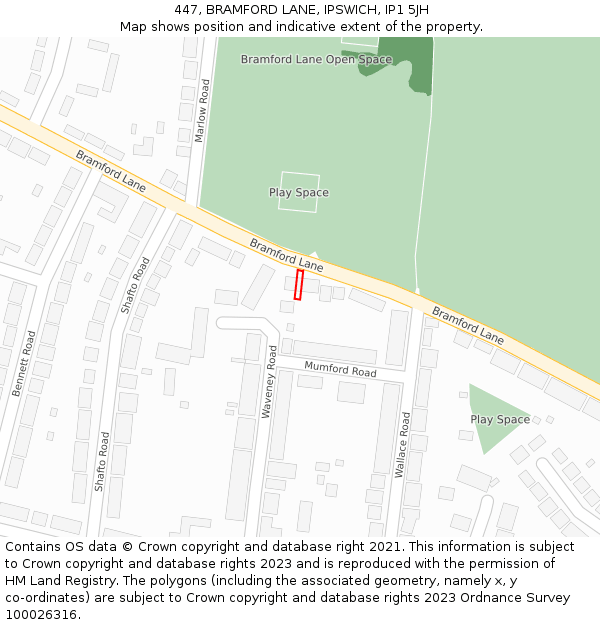 447, BRAMFORD LANE, IPSWICH, IP1 5JH: Location map and indicative extent of plot