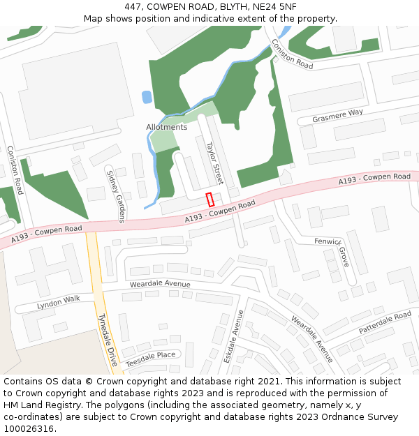 447, COWPEN ROAD, BLYTH, NE24 5NF: Location map and indicative extent of plot