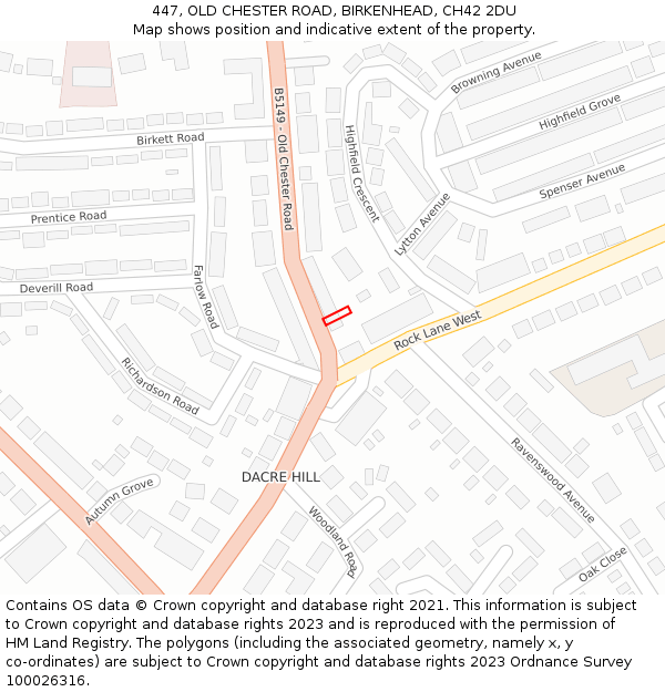 447, OLD CHESTER ROAD, BIRKENHEAD, CH42 2DU: Location map and indicative extent of plot