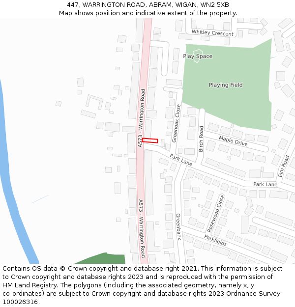 447, WARRINGTON ROAD, ABRAM, WIGAN, WN2 5XB: Location map and indicative extent of plot