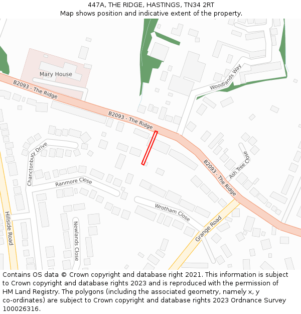 447A, THE RIDGE, HASTINGS, TN34 2RT: Location map and indicative extent of plot