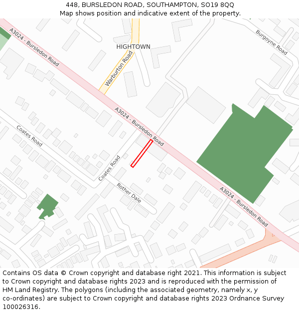 448, BURSLEDON ROAD, SOUTHAMPTON, SO19 8QQ: Location map and indicative extent of plot