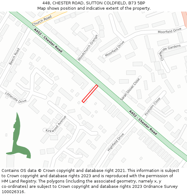 448, CHESTER ROAD, SUTTON COLDFIELD, B73 5BP: Location map and indicative extent of plot