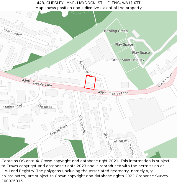 448, CLIPSLEY LANE, HAYDOCK, ST. HELENS, WA11 0TT: Location map and indicative extent of plot