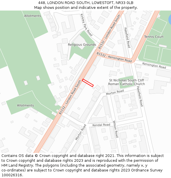 448, LONDON ROAD SOUTH, LOWESTOFT, NR33 0LB: Location map and indicative extent of plot