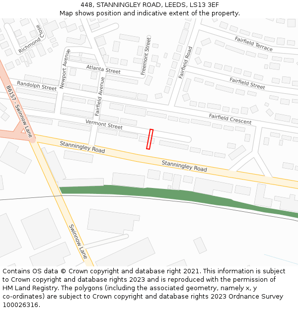 448, STANNINGLEY ROAD, LEEDS, LS13 3EF: Location map and indicative extent of plot