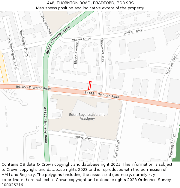 448, THORNTON ROAD, BRADFORD, BD8 9BS: Location map and indicative extent of plot