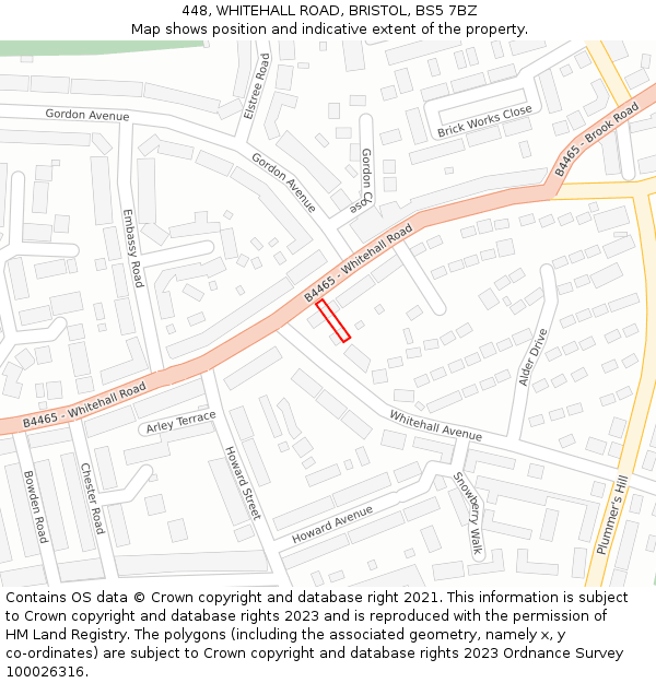 448, WHITEHALL ROAD, BRISTOL, BS5 7BZ: Location map and indicative extent of plot