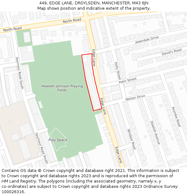 449, EDGE LANE, DROYLSDEN, MANCHESTER, M43 6JN: Location map and indicative extent of plot