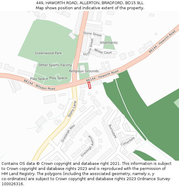 449, HAWORTH ROAD, ALLERTON, BRADFORD, BD15 9LL: Location map and indicative extent of plot