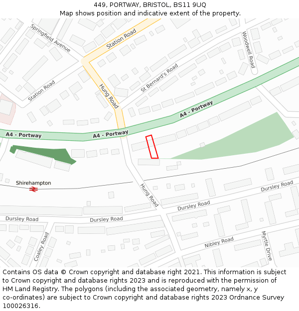 449, PORTWAY, BRISTOL, BS11 9UQ: Location map and indicative extent of plot