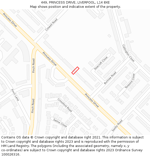 449, PRINCESS DRIVE, LIVERPOOL, L14 8XE: Location map and indicative extent of plot
