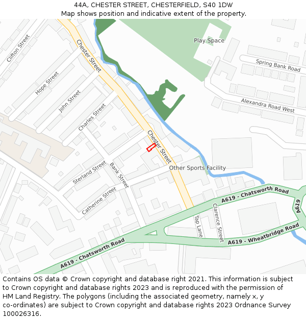 44A, CHESTER STREET, CHESTERFIELD, S40 1DW: Location map and indicative extent of plot