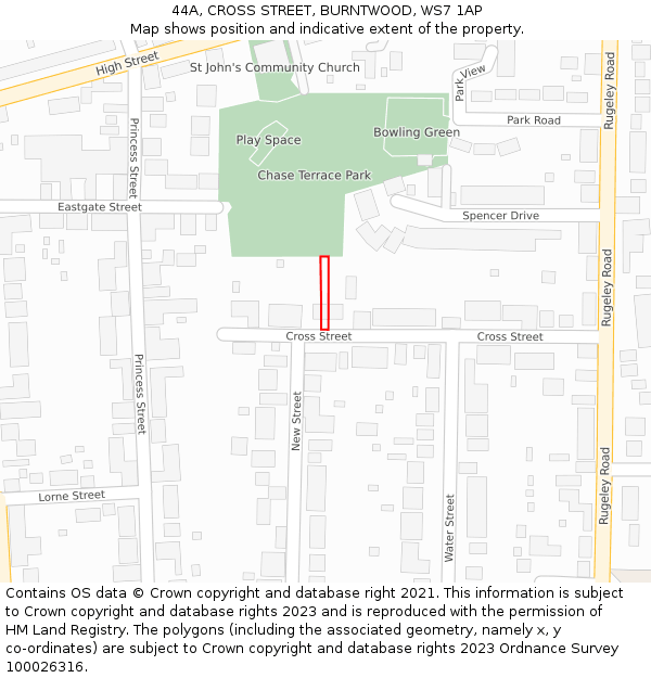 44A, CROSS STREET, BURNTWOOD, WS7 1AP: Location map and indicative extent of plot