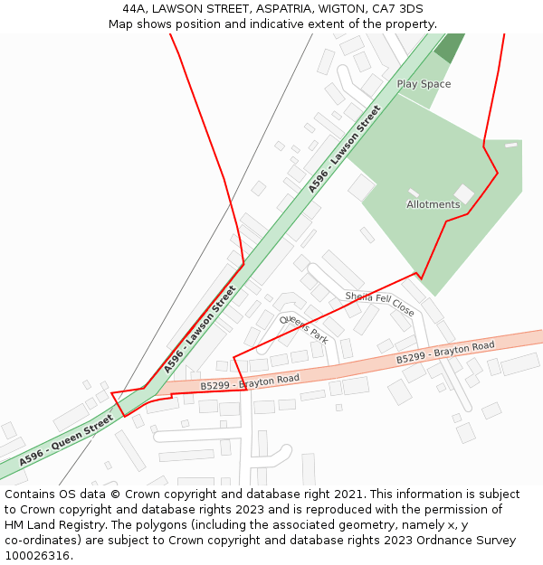44A, LAWSON STREET, ASPATRIA, WIGTON, CA7 3DS: Location map and indicative extent of plot