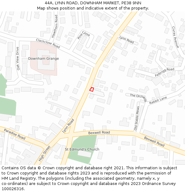 44A, LYNN ROAD, DOWNHAM MARKET, PE38 9NN: Location map and indicative extent of plot
