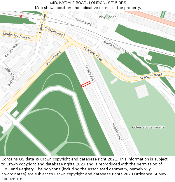 44B, IVYDALE ROAD, LONDON, SE15 3BS: Location map and indicative extent of plot