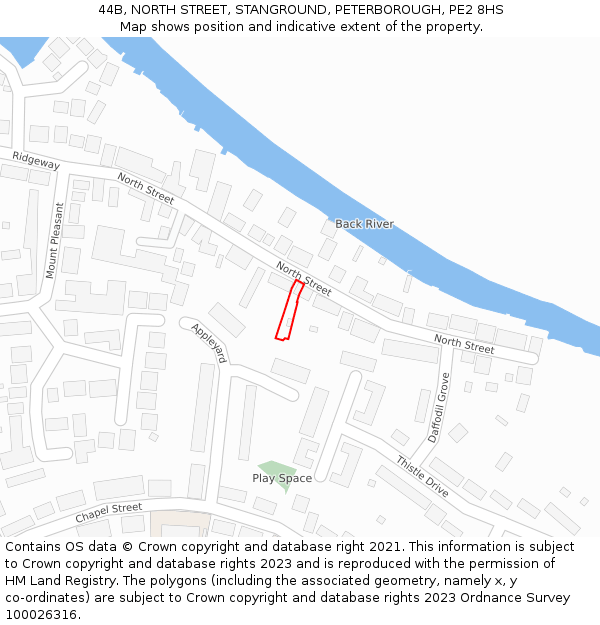44B, NORTH STREET, STANGROUND, PETERBOROUGH, PE2 8HS: Location map and indicative extent of plot
