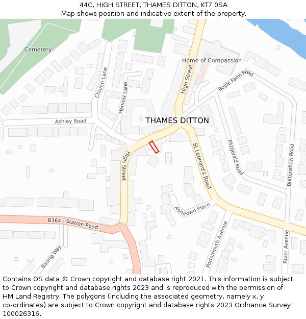 44C, HIGH STREET, THAMES DITTON, KT7 0SA: Location map and indicative extent of plot