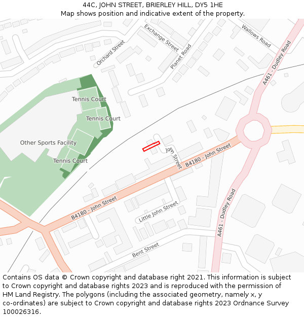 44C, JOHN STREET, BRIERLEY HILL, DY5 1HE: Location map and indicative extent of plot