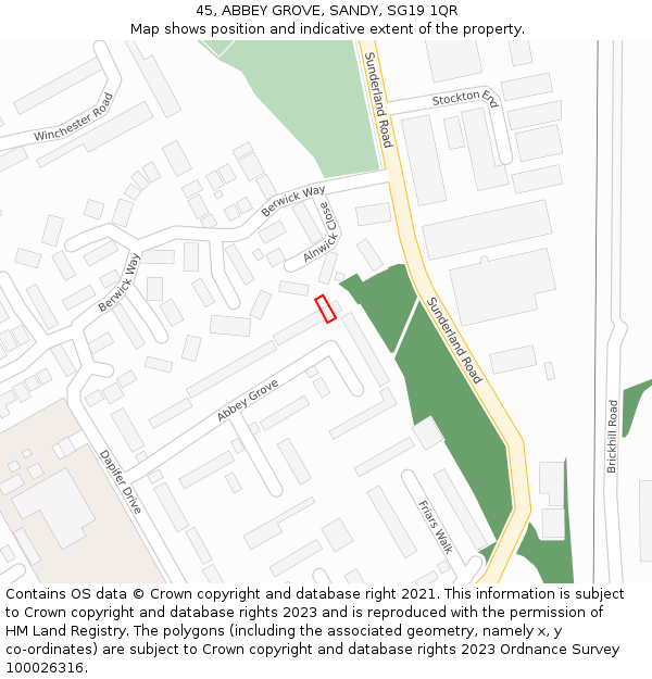 45, ABBEY GROVE, SANDY, SG19 1QR: Location map and indicative extent of plot