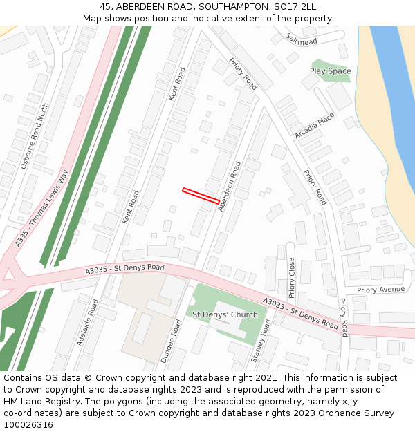 45, ABERDEEN ROAD, SOUTHAMPTON, SO17 2LL: Location map and indicative extent of plot