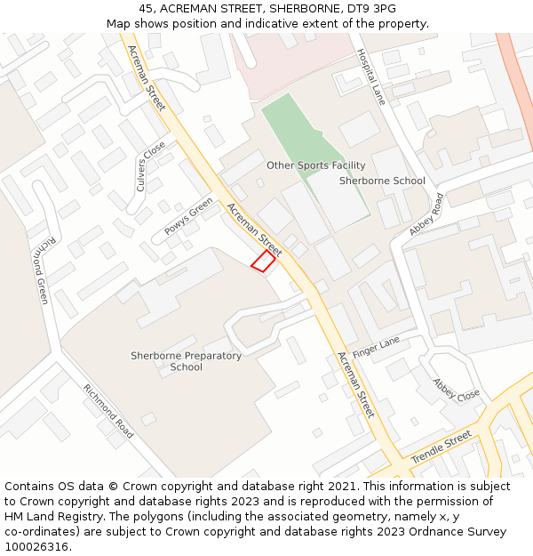 45, ACREMAN STREET, SHERBORNE, DT9 3PG: Location map and indicative extent of plot