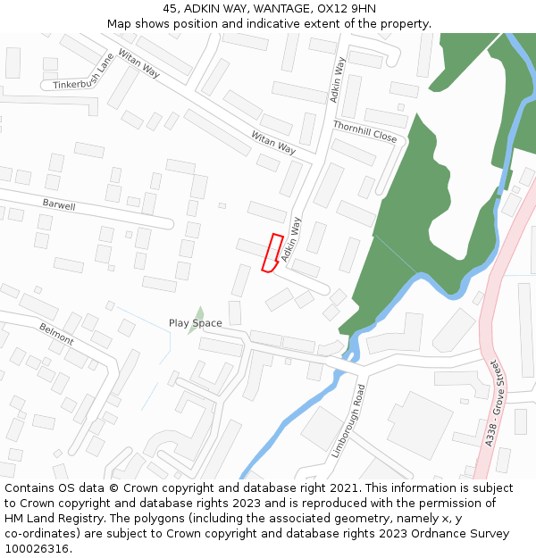 45, ADKIN WAY, WANTAGE, OX12 9HN: Location map and indicative extent of plot