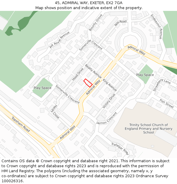 45, ADMIRAL WAY, EXETER, EX2 7GA: Location map and indicative extent of plot