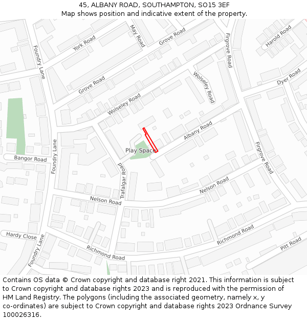 45, ALBANY ROAD, SOUTHAMPTON, SO15 3EF: Location map and indicative extent of plot