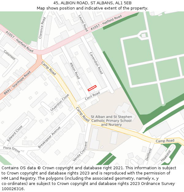 45, ALBION ROAD, ST ALBANS, AL1 5EB: Location map and indicative extent of plot