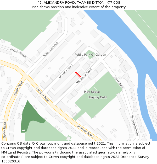 45, ALEXANDRA ROAD, THAMES DITTON, KT7 0QS: Location map and indicative extent of plot