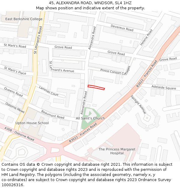 45, ALEXANDRA ROAD, WINDSOR, SL4 1HZ: Location map and indicative extent of plot