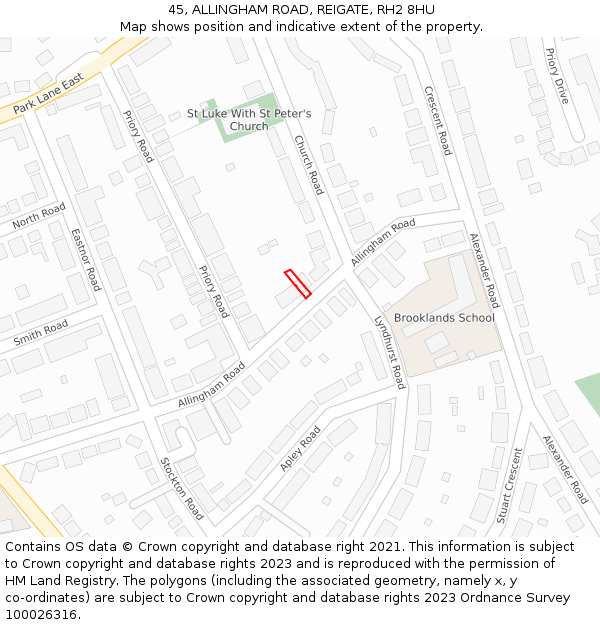 45, ALLINGHAM ROAD, REIGATE, RH2 8HU: Location map and indicative extent of plot