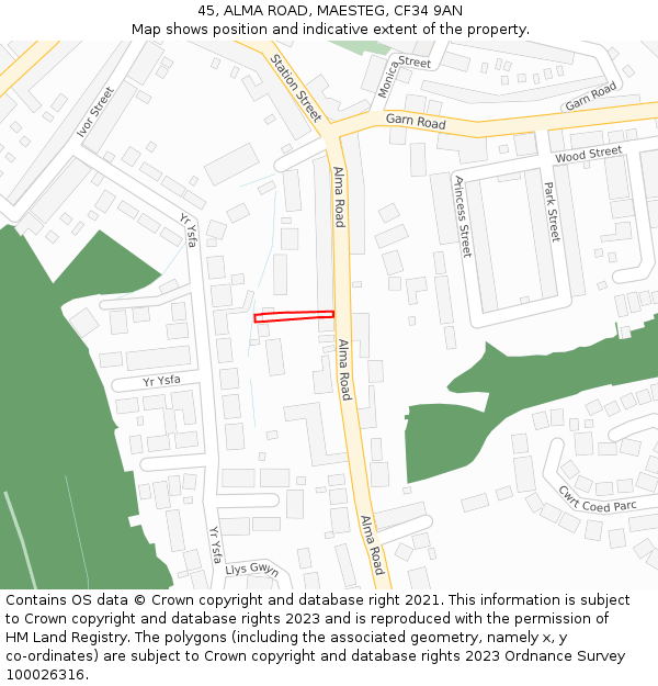 45, ALMA ROAD, MAESTEG, CF34 9AN: Location map and indicative extent of plot