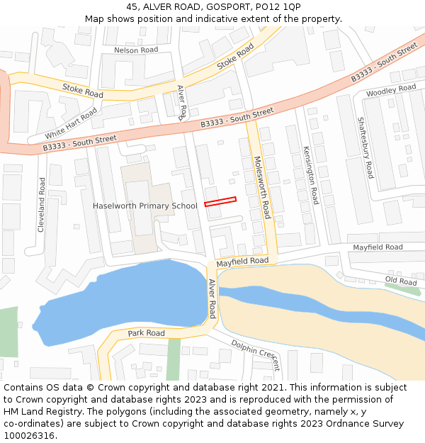 45, ALVER ROAD, GOSPORT, PO12 1QP: Location map and indicative extent of plot