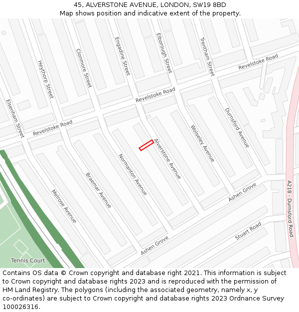 45, ALVERSTONE AVENUE, LONDON, SW19 8BD: Location map and indicative extent of plot