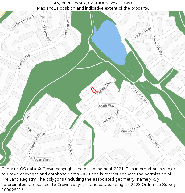 45, APPLE WALK, CANNOCK, WS11 7WQ: Location map and indicative extent of plot